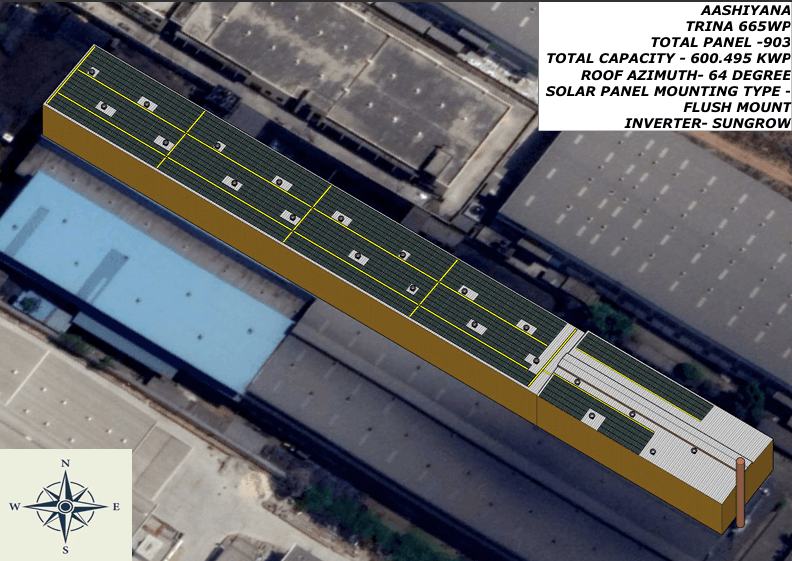 600 kWp Rooftop Proposal – 3D