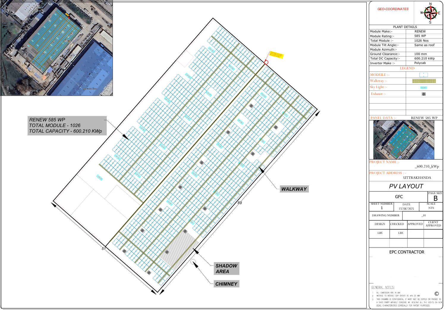 600 kWp Tin Shed – PV Layout